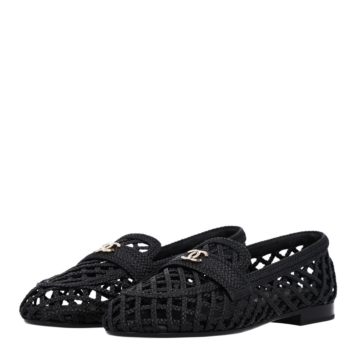 Braided Lambskin CC Mocassin Loafers 38 Black