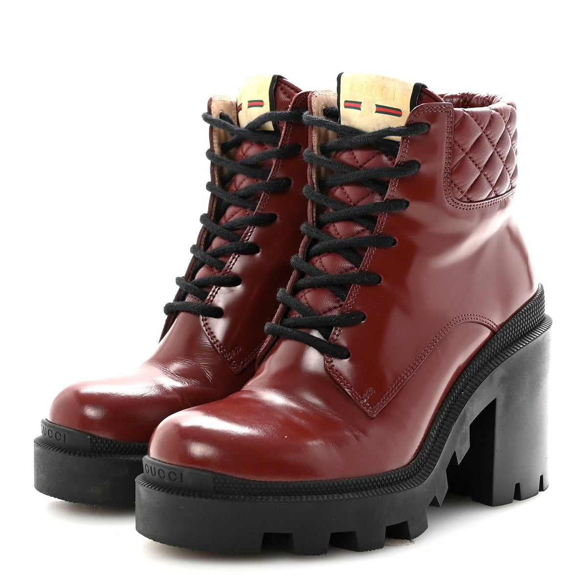 Magnum Calfskin Nappa Quilted Lace Up Ankle Boots 36 Garnet Red