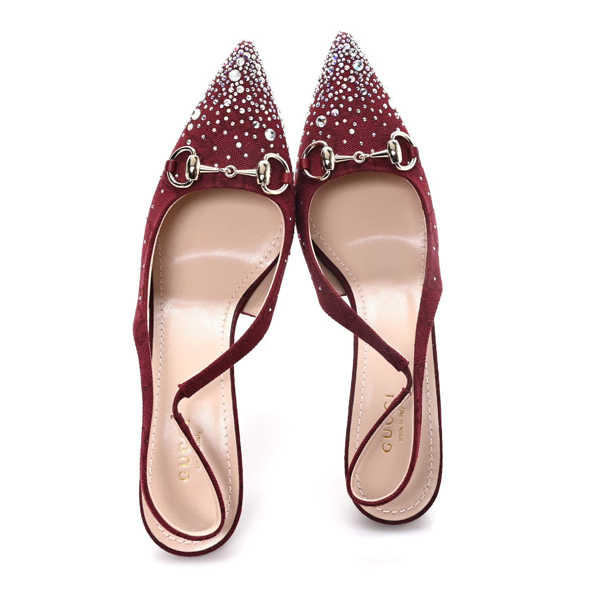 New Canvas Crystal GG Monogram Horsebit Slingback Pumps 38.5 Rossa Ancora