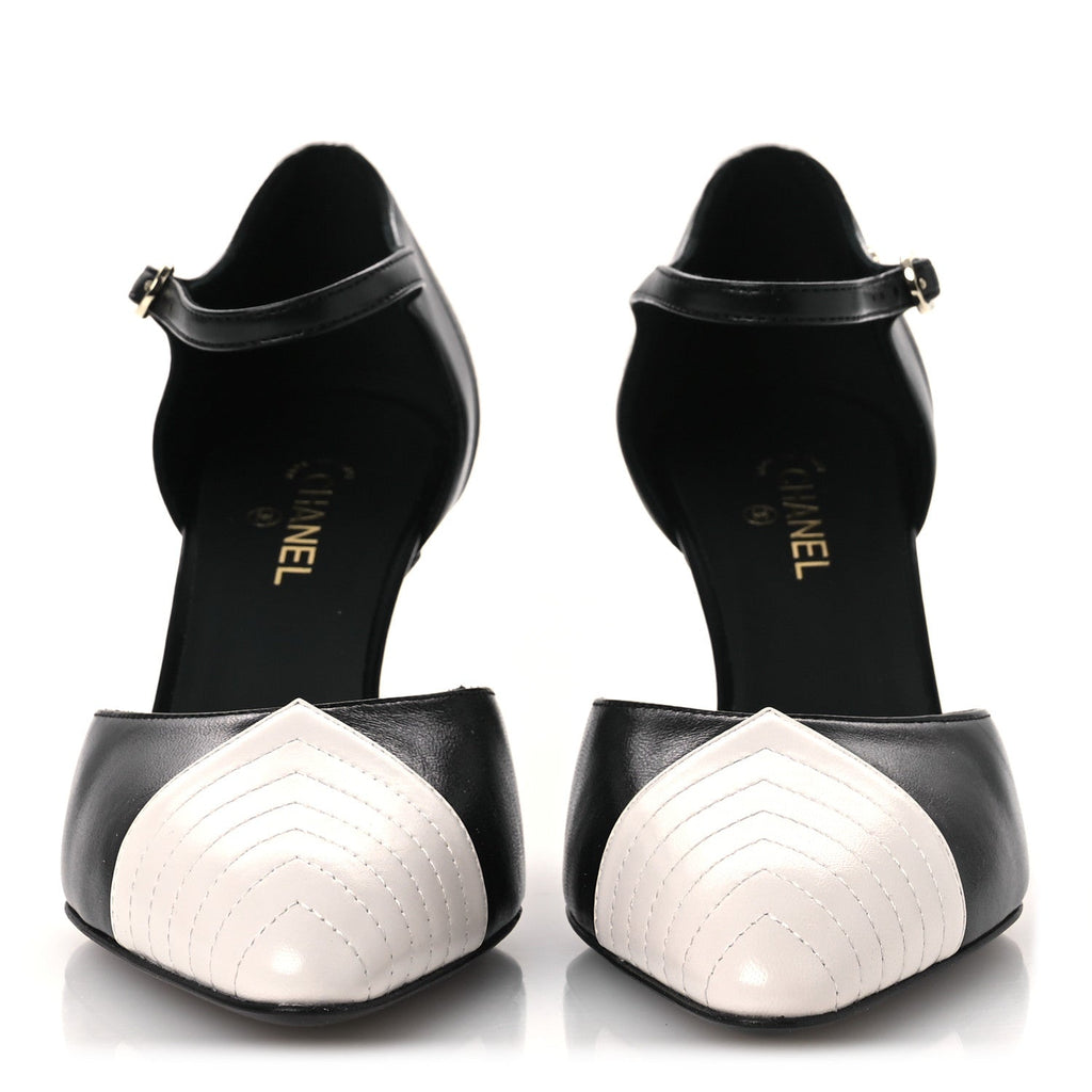 Lambskin Mary Jane Pumps 36.5 Black White
