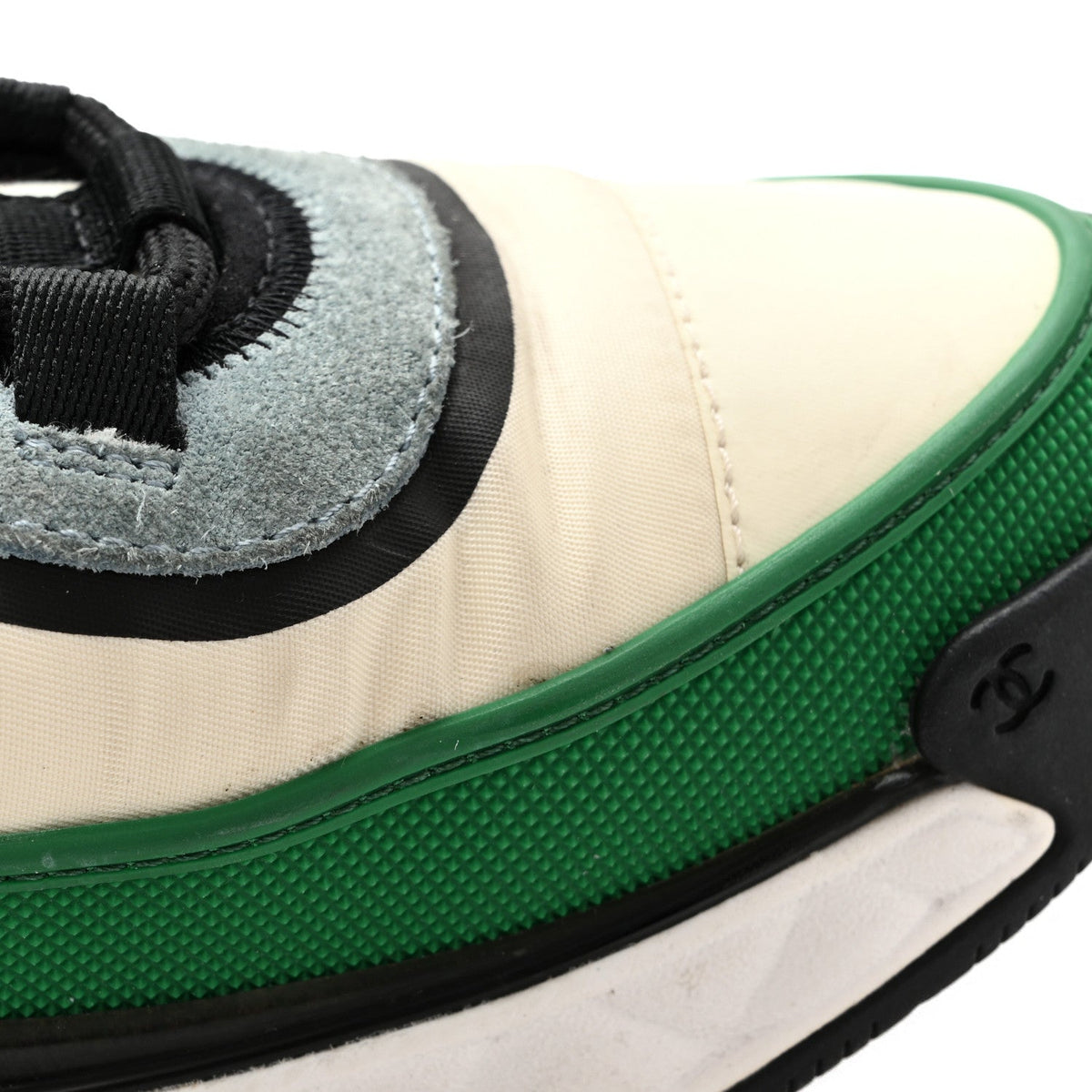 Suede Calfskin Mixed Fibers CC Sneakers 39.5 Ivory Green Light Blue