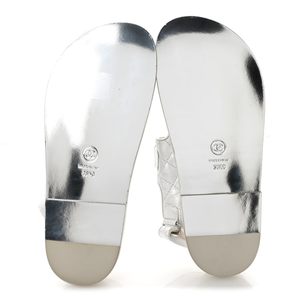 Laminated Lambskin Quilted Velcro Dad Sandals 36.5 White