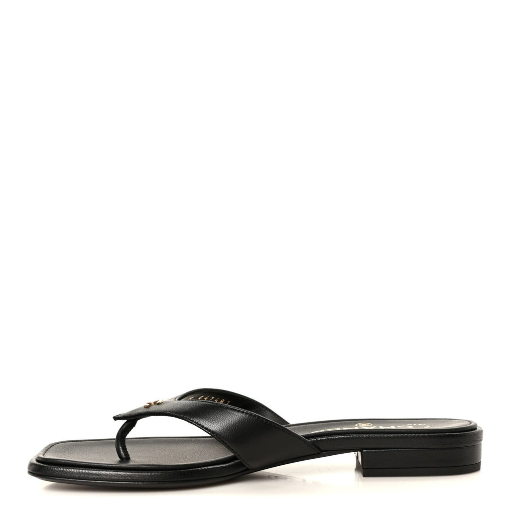 Lambskin CC Thong Sandals 37 Black