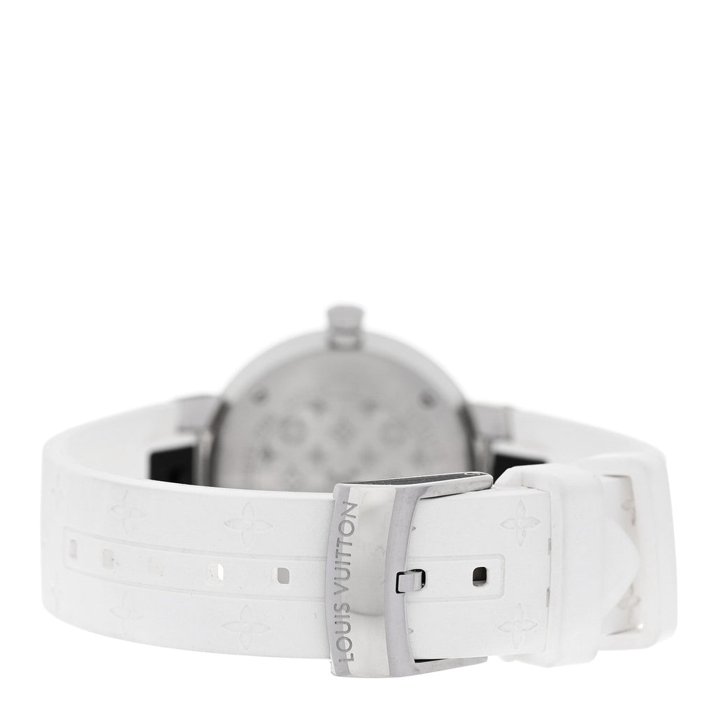 Stainless Steel Rubber Diamond 28mm Tambour Slim Quartz Watch White