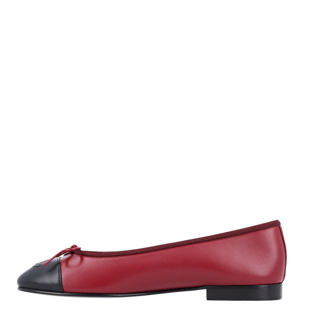 Lambskin Cap Toe CC Ballerina Flats 36.5 Burgundy Black