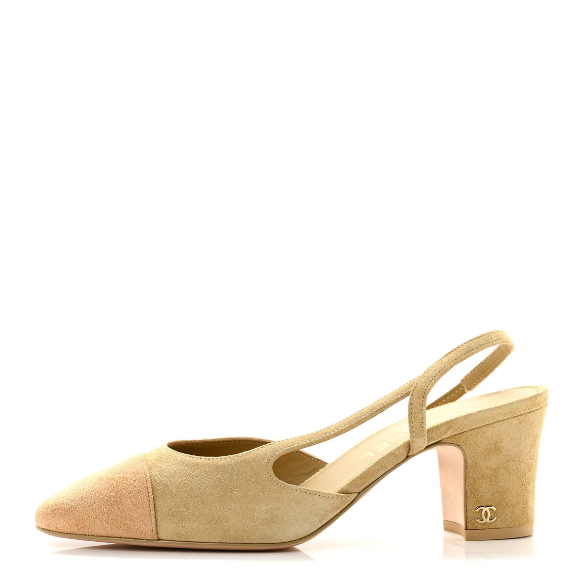 Suede Cap Toe CC Slingback Pumps 38.5 Light Beige