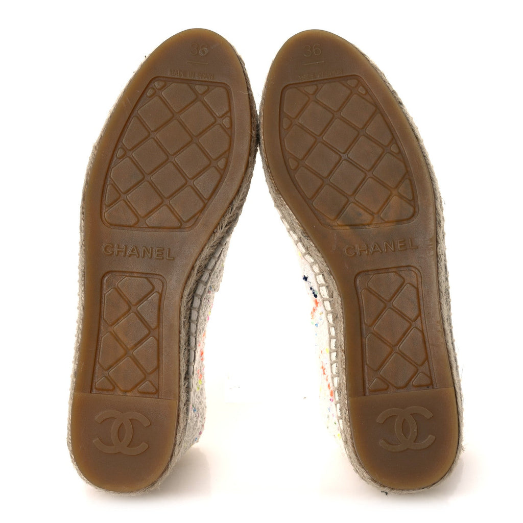 Glittered Tweed Lambskin CC Espadrilles 36  White Multicolor