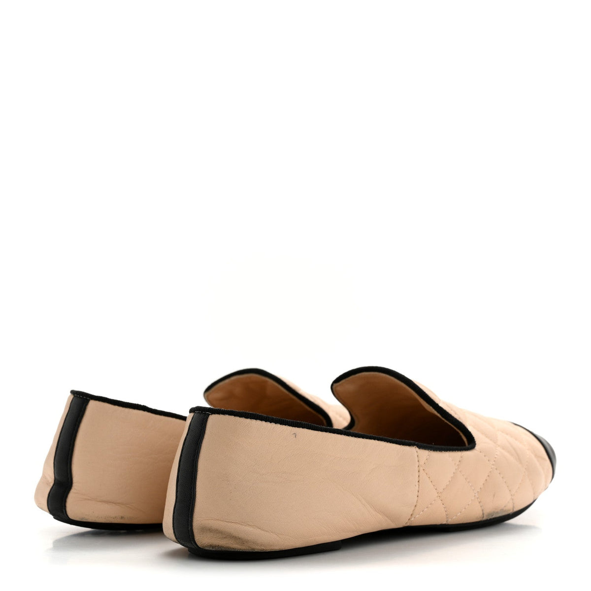 Lambskin Quilted Cap Toe Slipper With Pouch 39 Beige Black