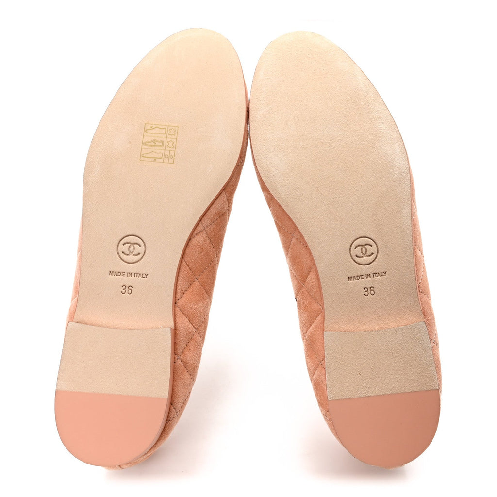 Suede Calfskin Quilted Cap Toe CC Ballerina Flats 36 Pink