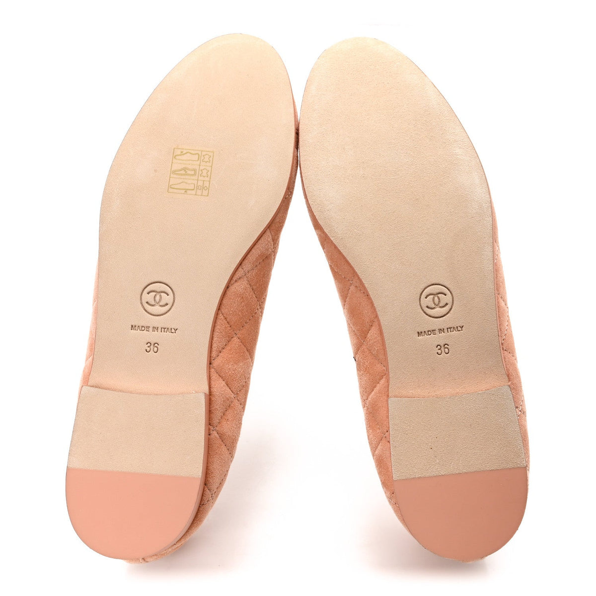 Suede Calfskin Quilted Cap Toe CC Ballerina Flats 36 Pink