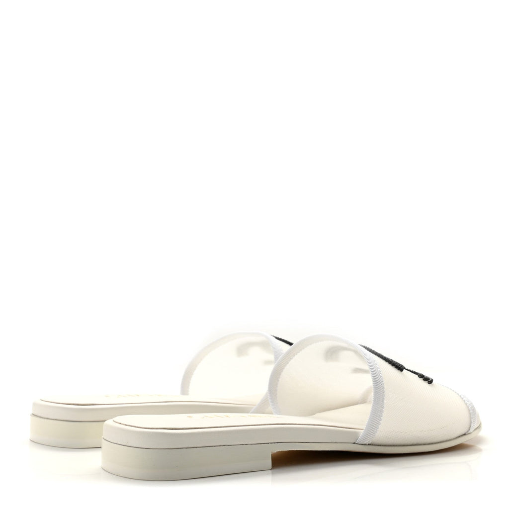Mesh Glass Beaded CC Sandal Mules 37.5 White Black