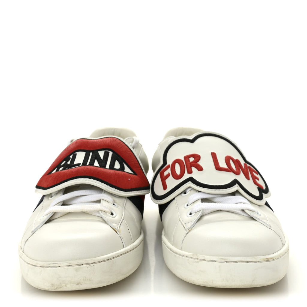 Calfskin Ayers Web Blind for Love Embroidered Mens Ace Sneakers 10 White