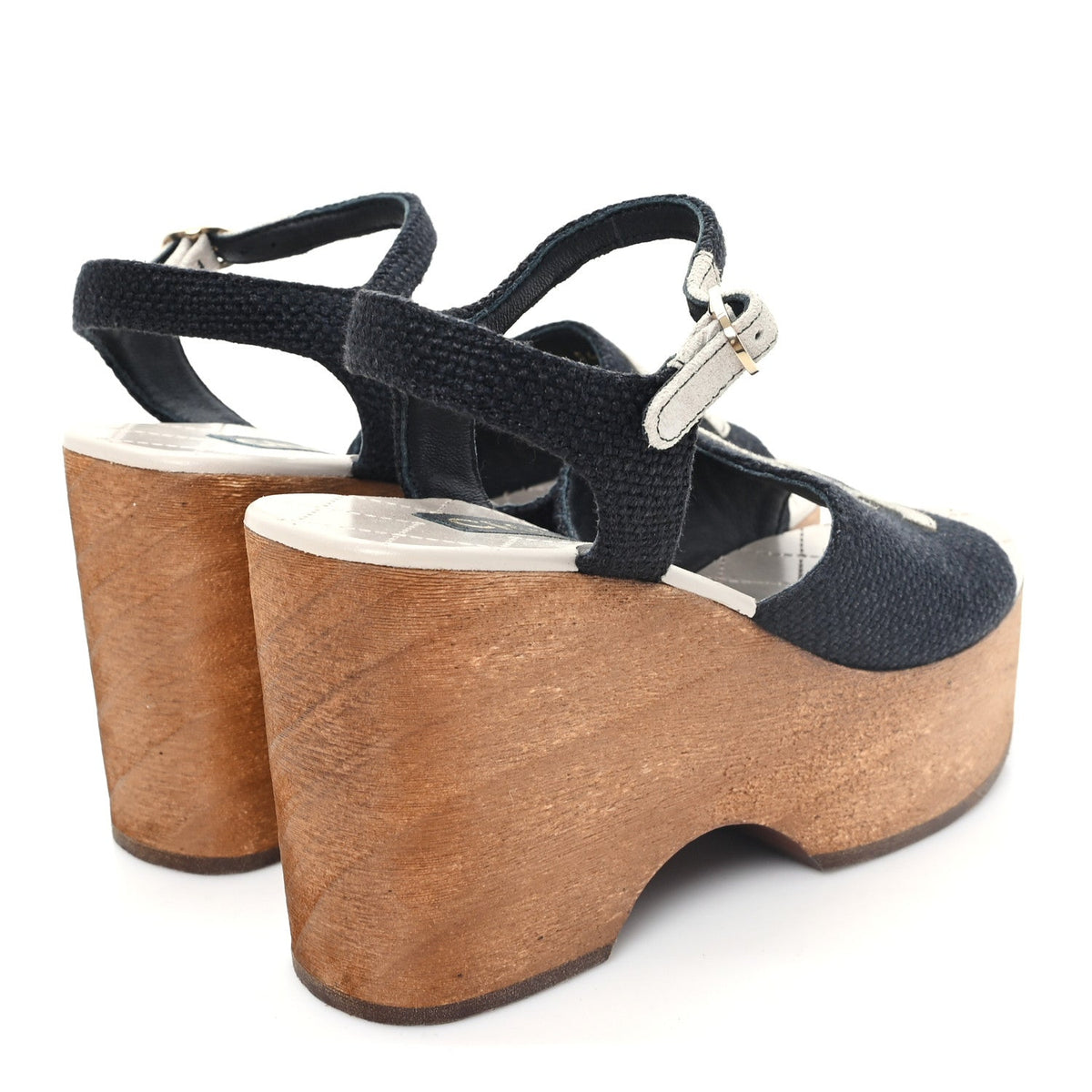 Fabric Calfskin Platform Wedge Sandals 36 Black