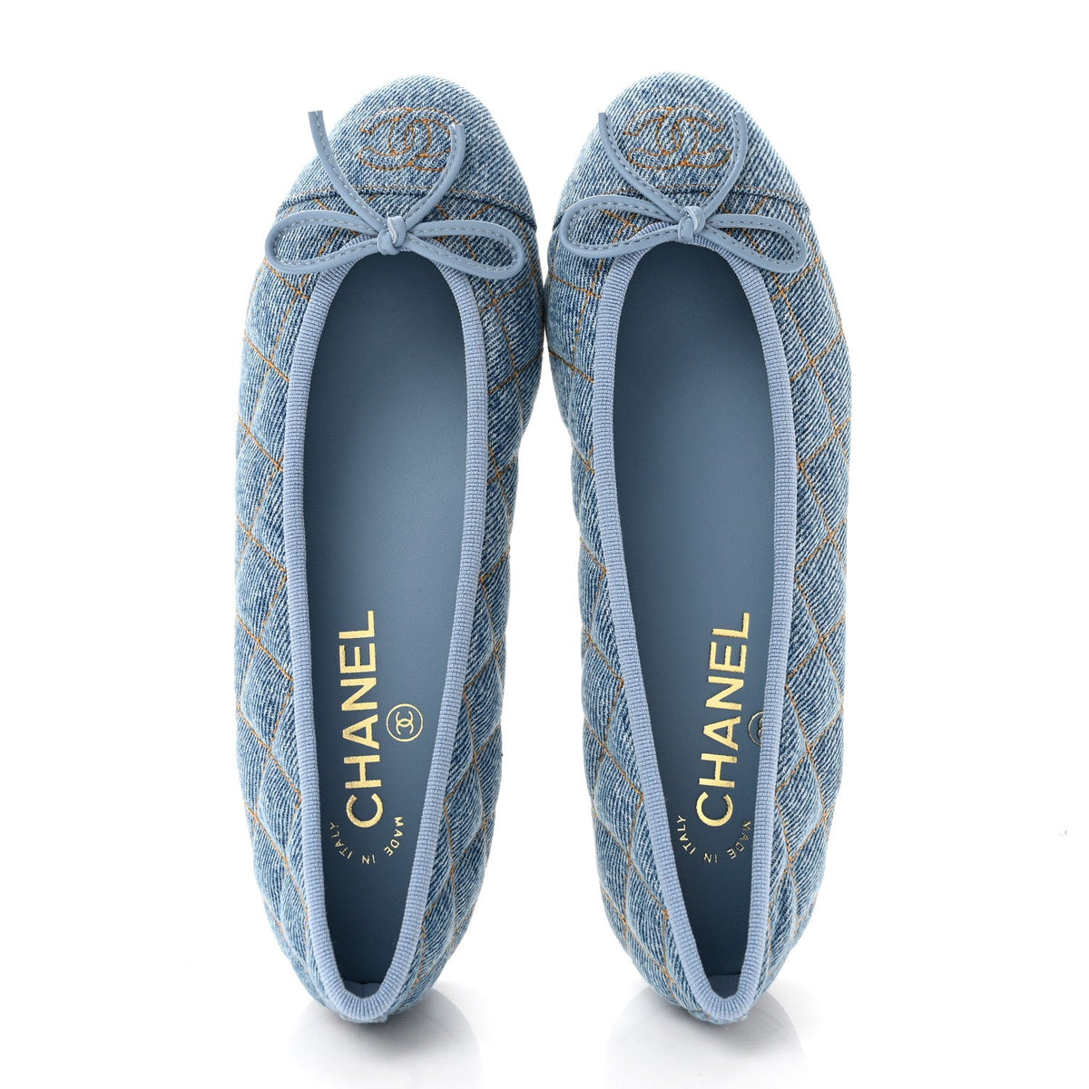 Denim Quilted CC Cap Toe Ballerina Flats 36 Light Blue