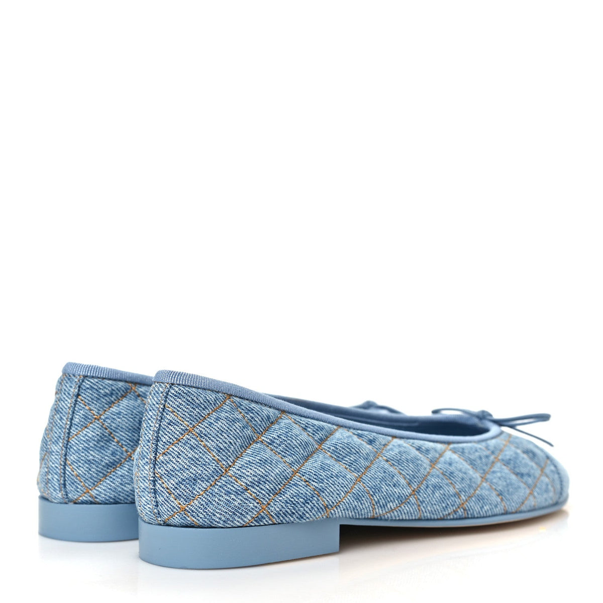 Denim Quilted CC Cap Toe Ballerina Flats 36.5 Light Blue