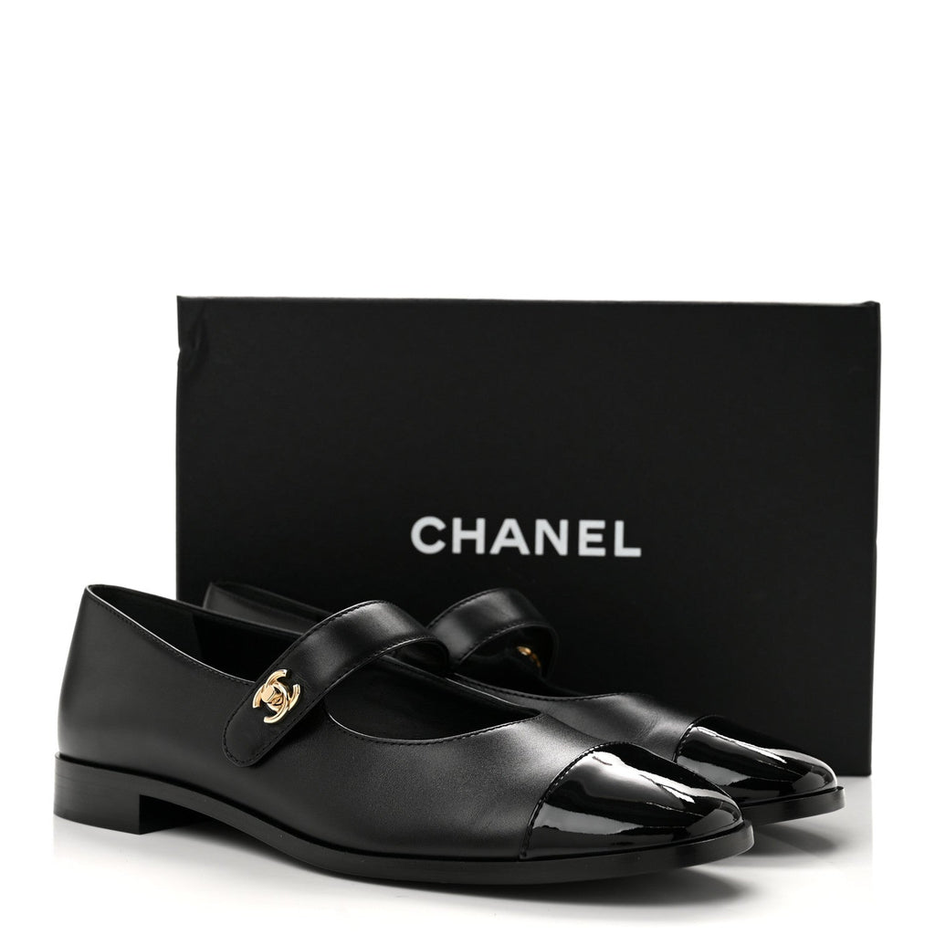 Calfskin Patent Mary Janes Flats 41 Black