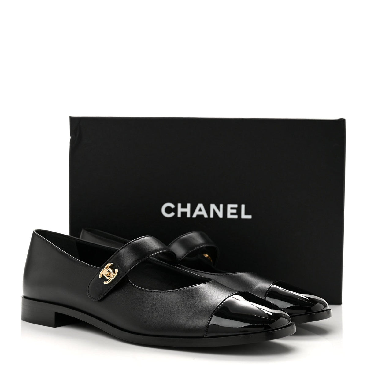 Calfskin Patent Mary Janes Flats 41 Black
