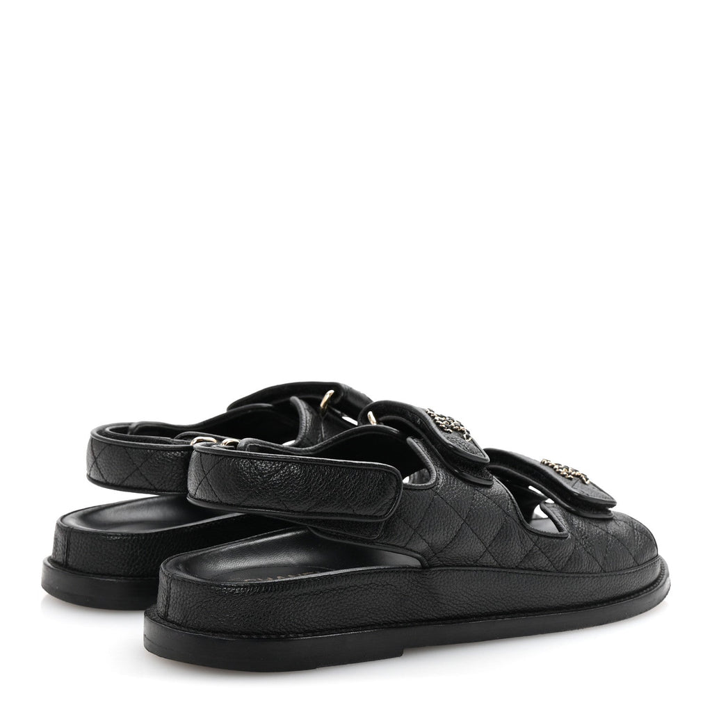 Grained Calfskin Velcro Dad Sandals 38 Black