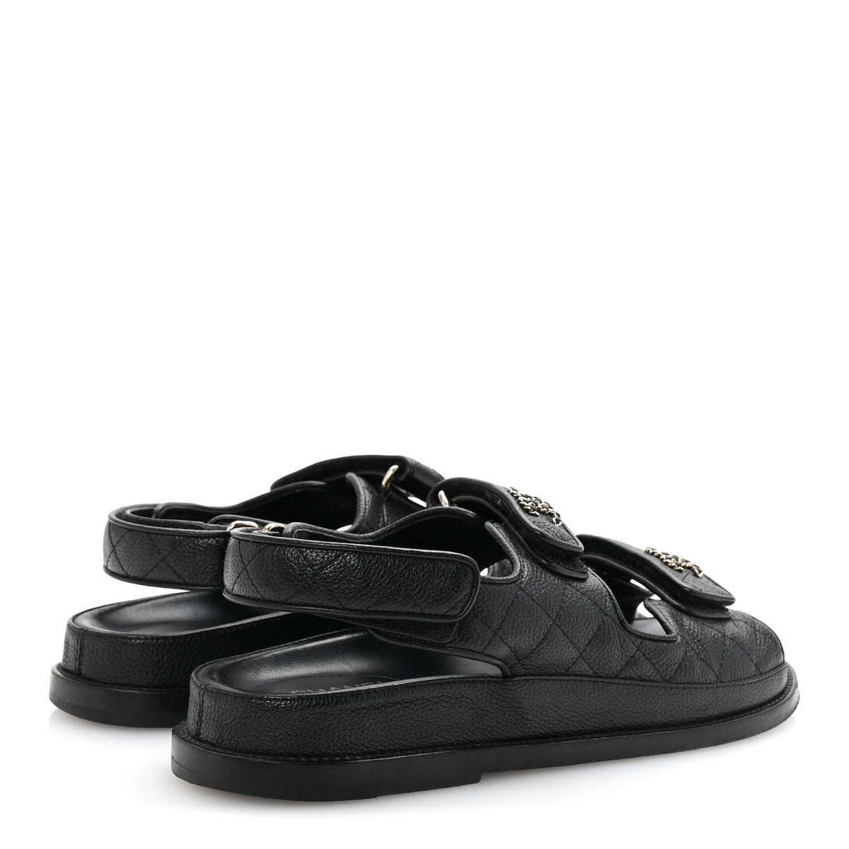Grained Calfskin Velcro Dad Sandals 38 Black