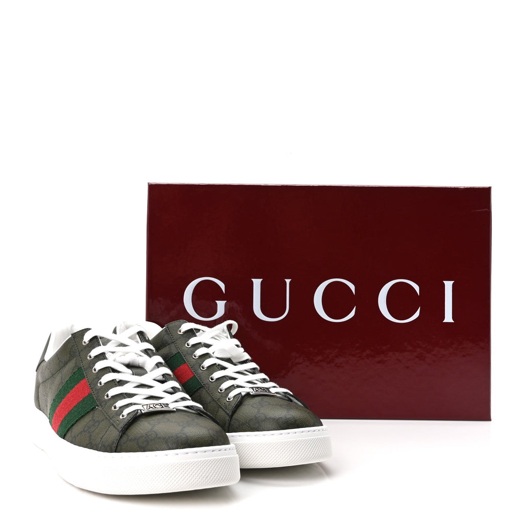 GG Supreme Monogram Web Mens New Ace Sneakers 9 Green