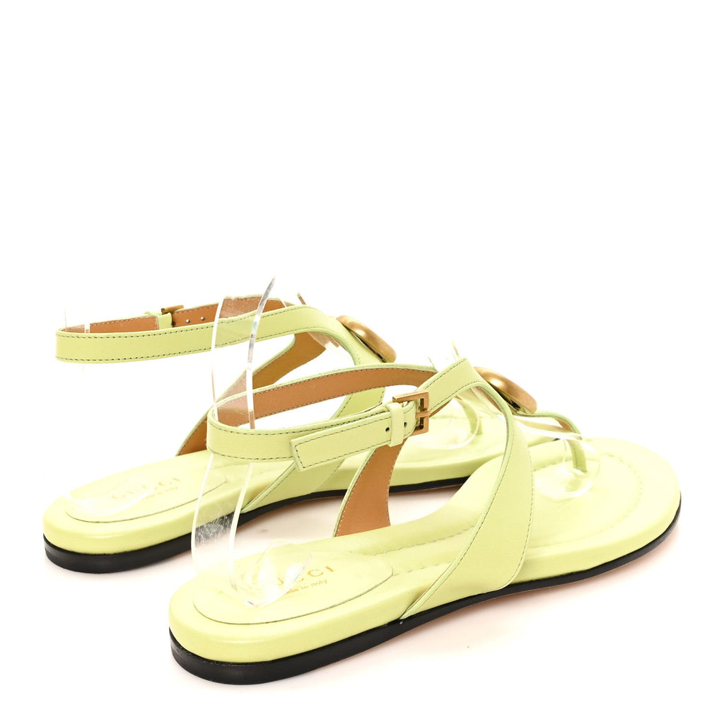 Calfskin Double G Thong Flat Sandals 36.5 Pistachio Green