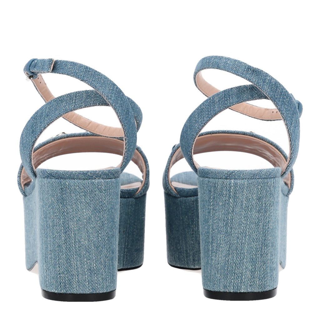 Denim Horsebit Ankle Strap 75mm Flatform Sandals 36 Old Azure