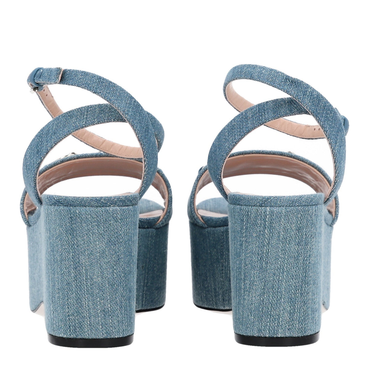 Denim Horsebit Ankle Strap 75mm Flatform Sandals 36 Old Azure