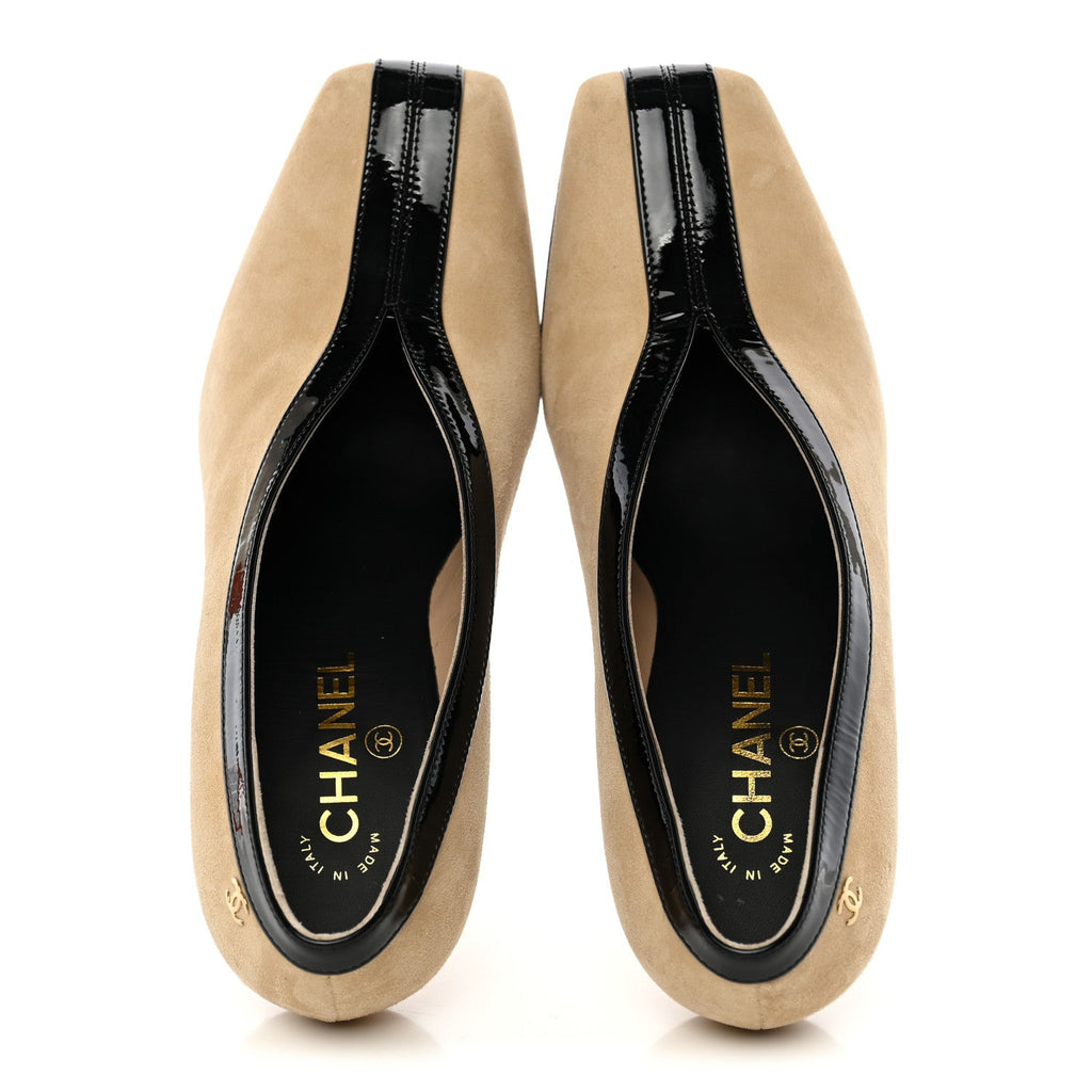 Suede Patent Calfskin Pumps 39.5 Beige Black