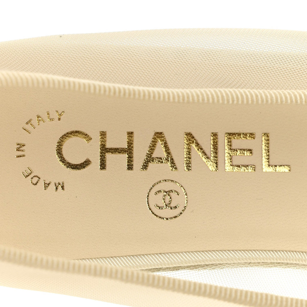 Mesh Grosgrain Cap Toe Ballerina Flats 38 Ivory