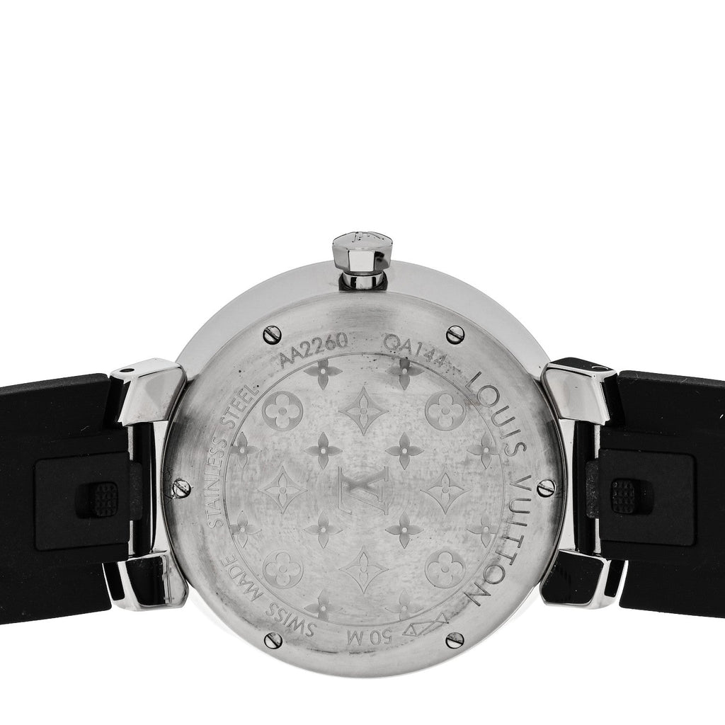 Stainless Steel Rubber Diamond 33mm Tambour Slim Quartz Watch Black