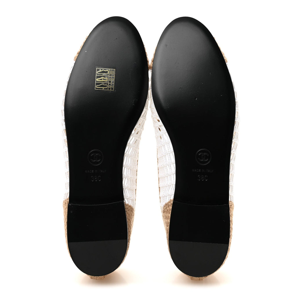 Raffia Cap Toe Ballerina Flats 38 White Beige