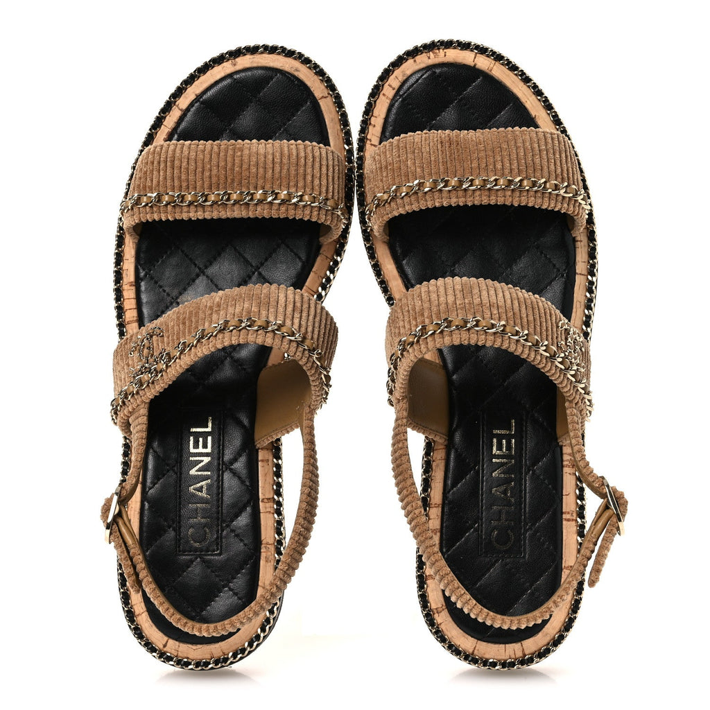 Corduroy Chain CC Sandal 40.5 Dark Beige
