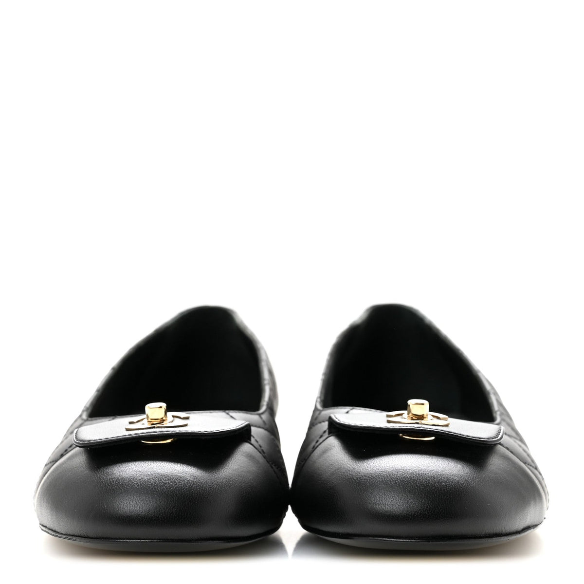 Calfskin Lambskin Quilted CC Cap Toe Ballerina Flats 37 Black