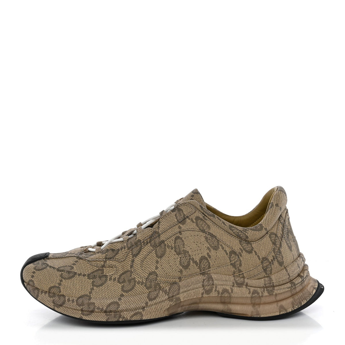 Ultralight Plume Calfskin Monogram Printed Mens Gucci Run Sneakers 11.5 Beige Ebony