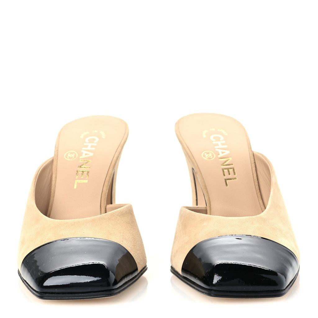 Suede Kidskin Patent Calfskin Mules 36.5 Beige Black