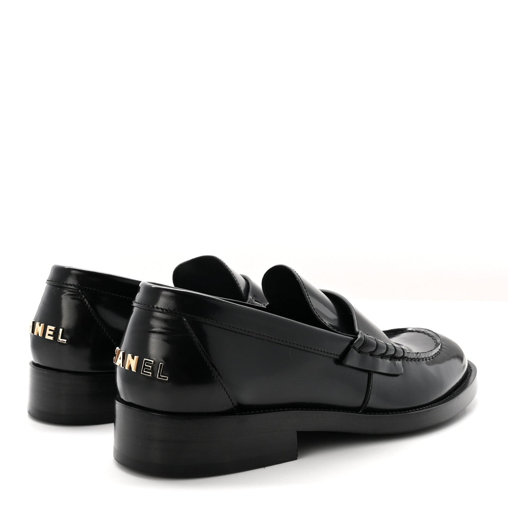 Shiny Calfskin Logo Loafers 39 Black
