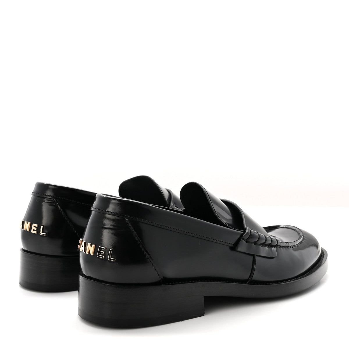 Shiny Calfskin Logo Loafers 39 Black