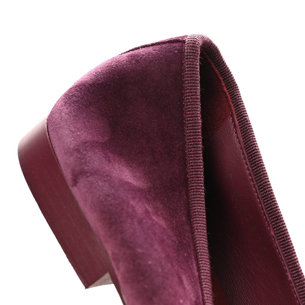 Suede Patent Calfskin Cap Toe CC Ballerina Flats 37 Burgundy