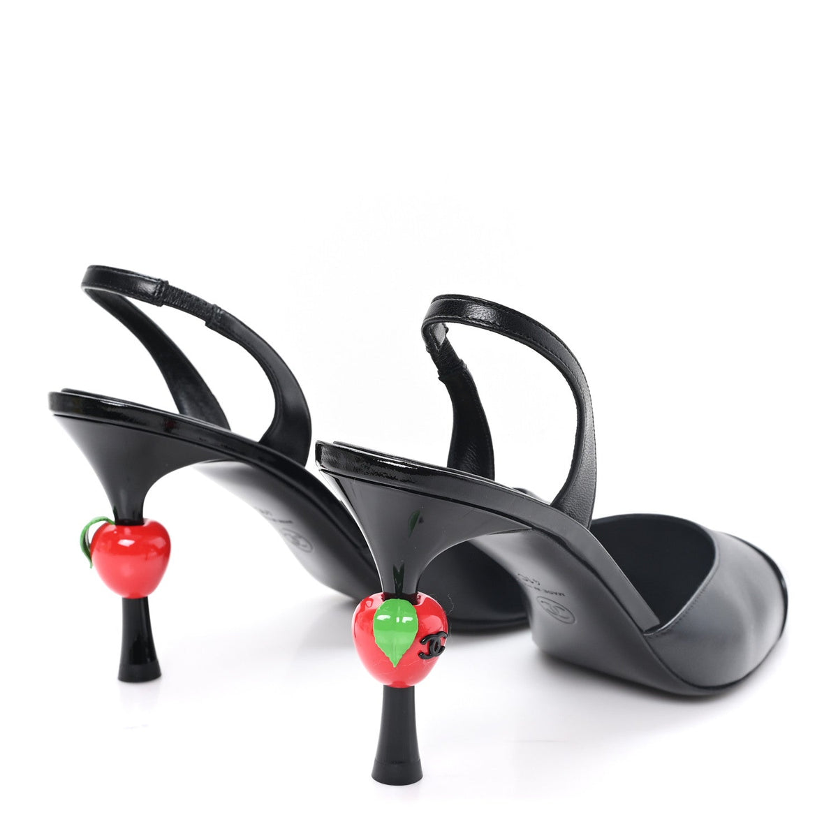 Lambskin Patent Cap Toe CC Apple Slingback Pumps 41 Black