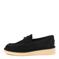 Suede Calfskin Pearl CC Moccasin Loafers 38.5 Black