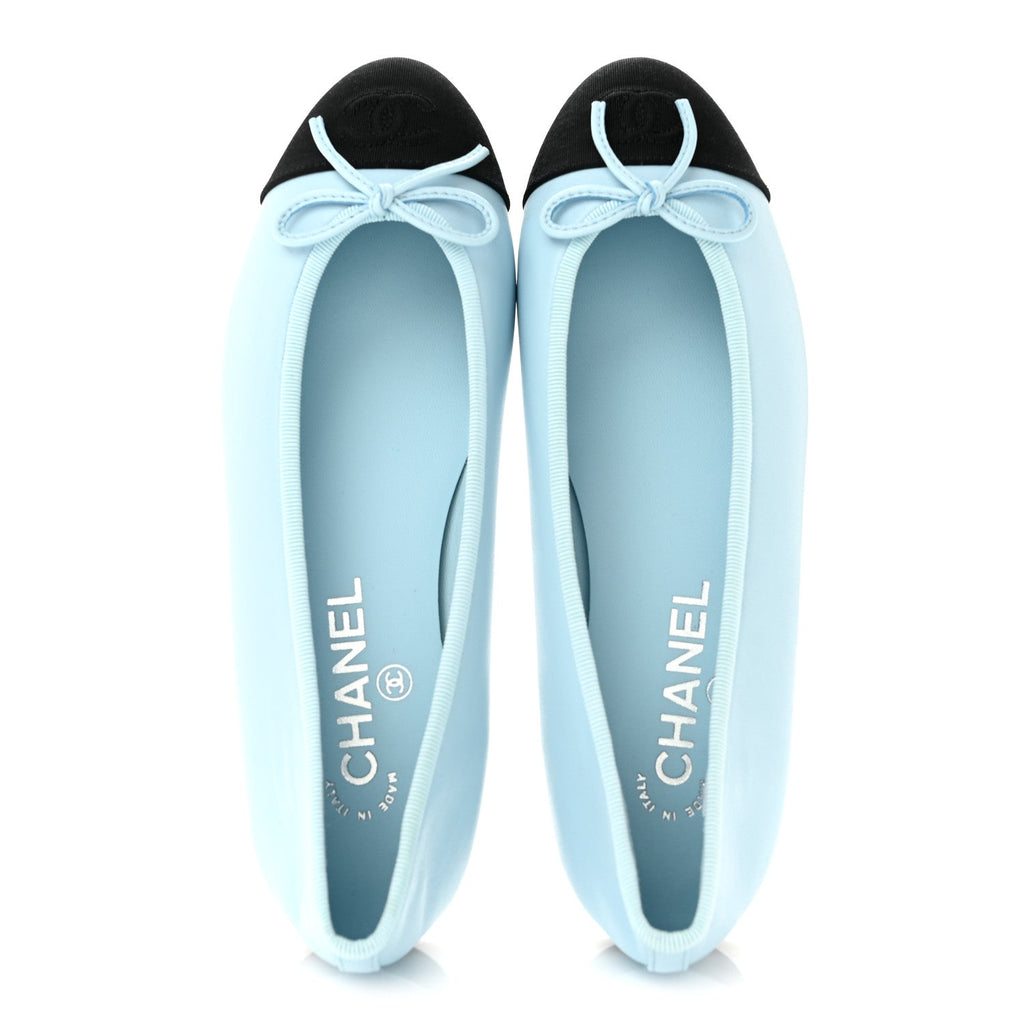 Lambskin Cap Toe CC Ballerina Flats 37.5 Light Blue Black