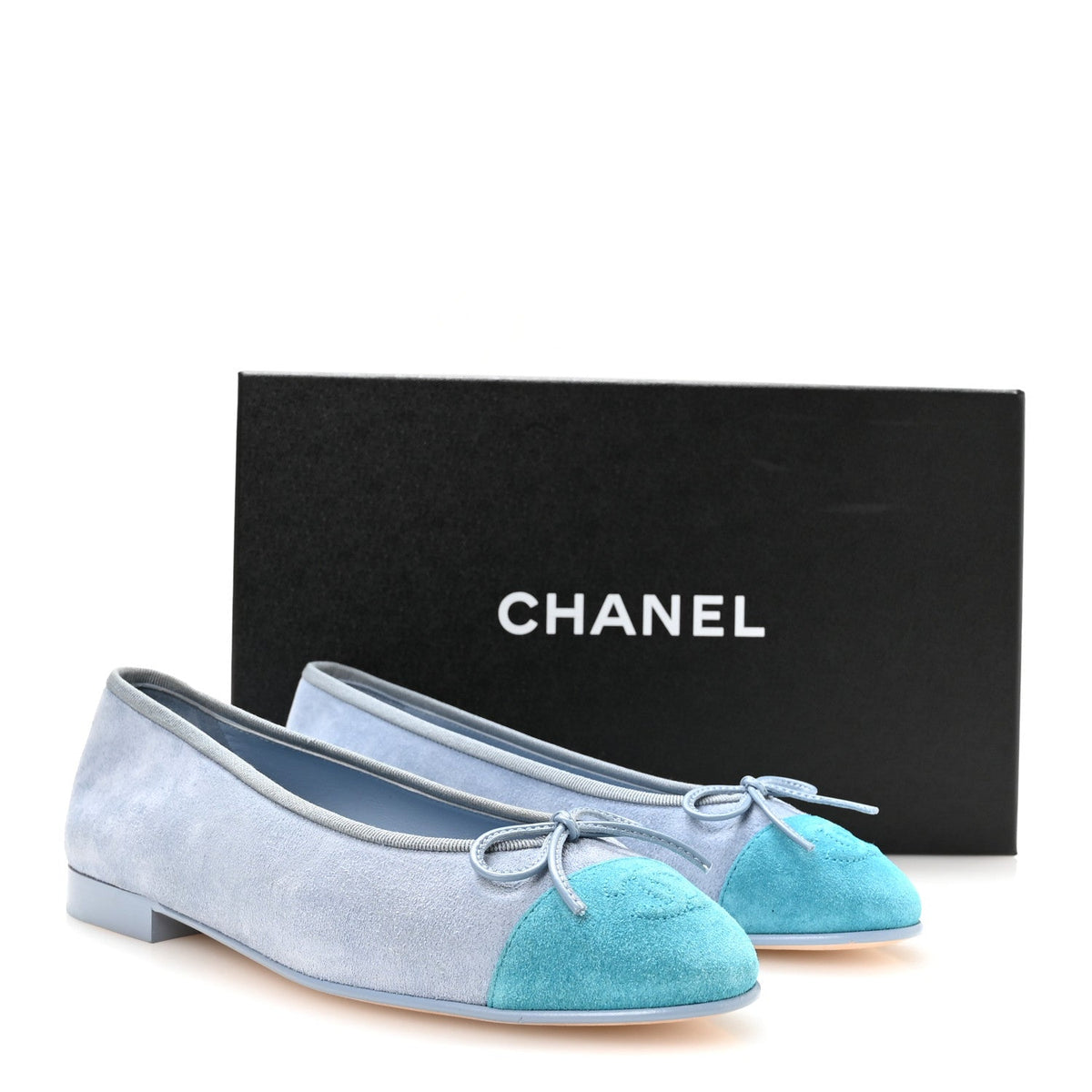 Suede Calfskin Cap Toe CC Ballerina Flats 37 Light Blue Turquoise