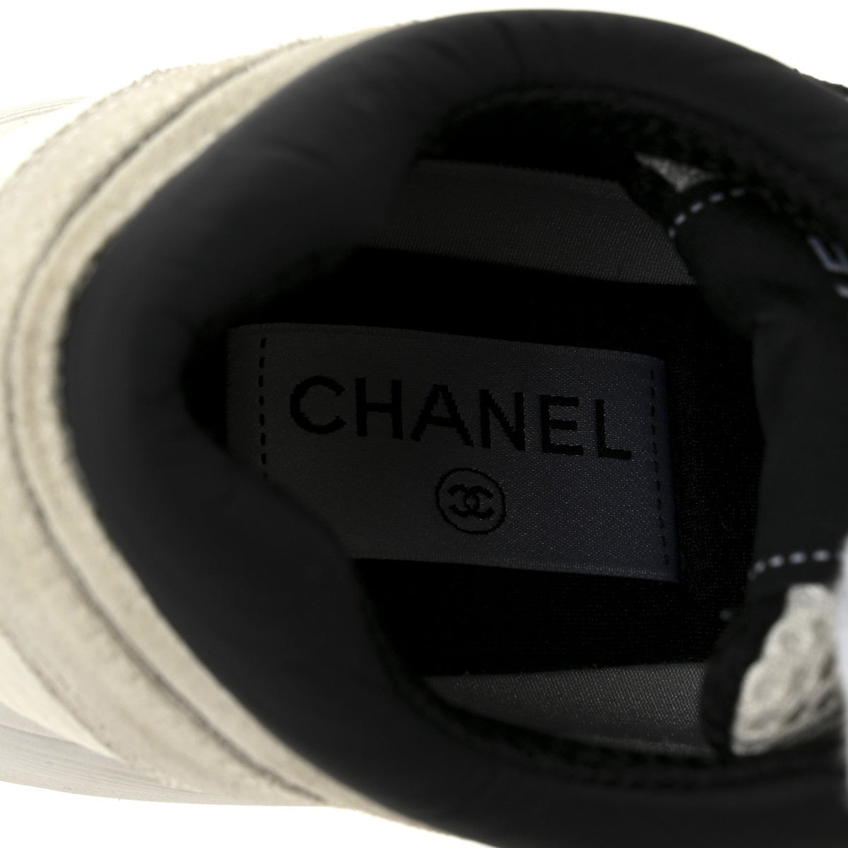 Mesh Suede Grained Calfskin Womens CC Sneakers 37 White Black