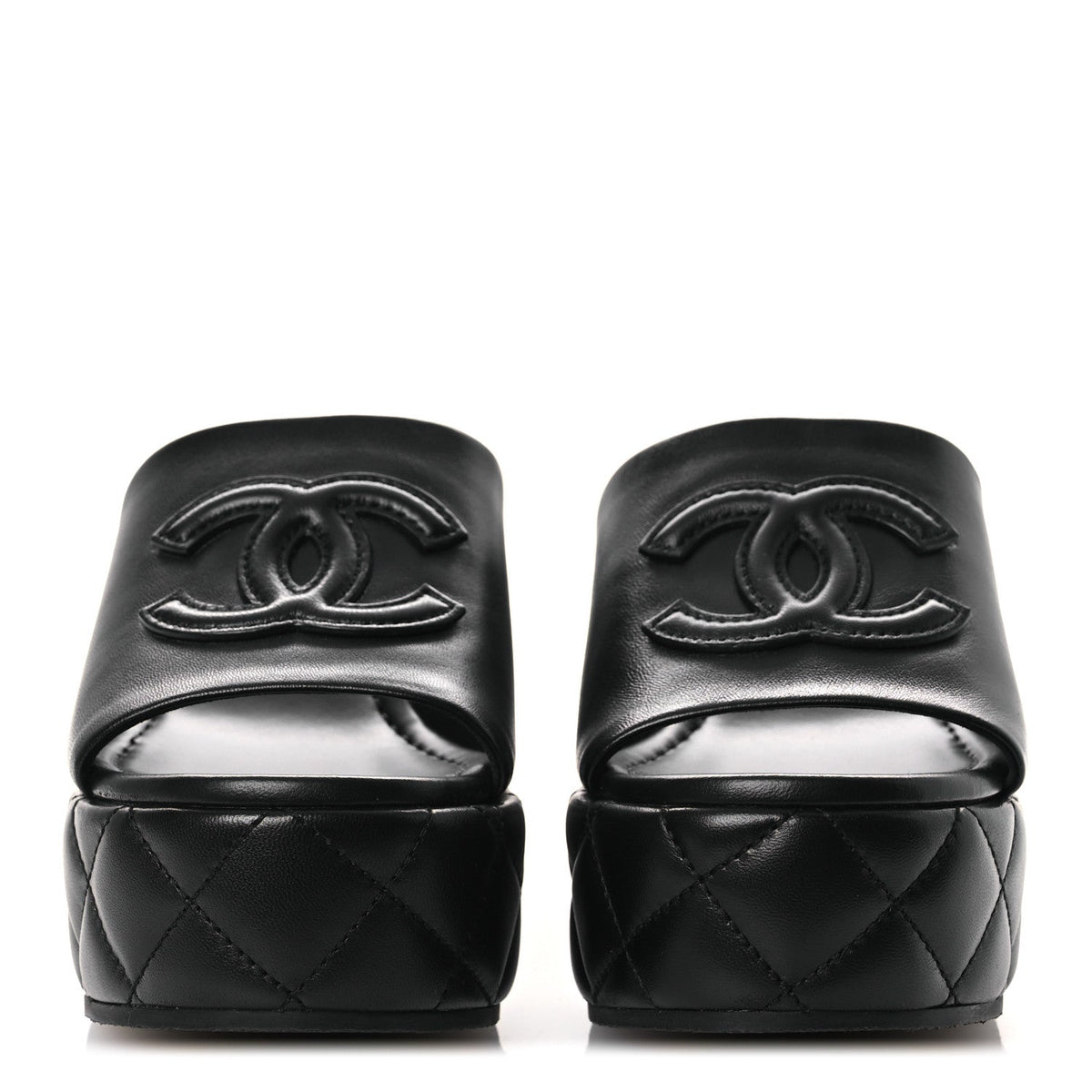 Lambskin Quilted CC Platform Mules 39 Black