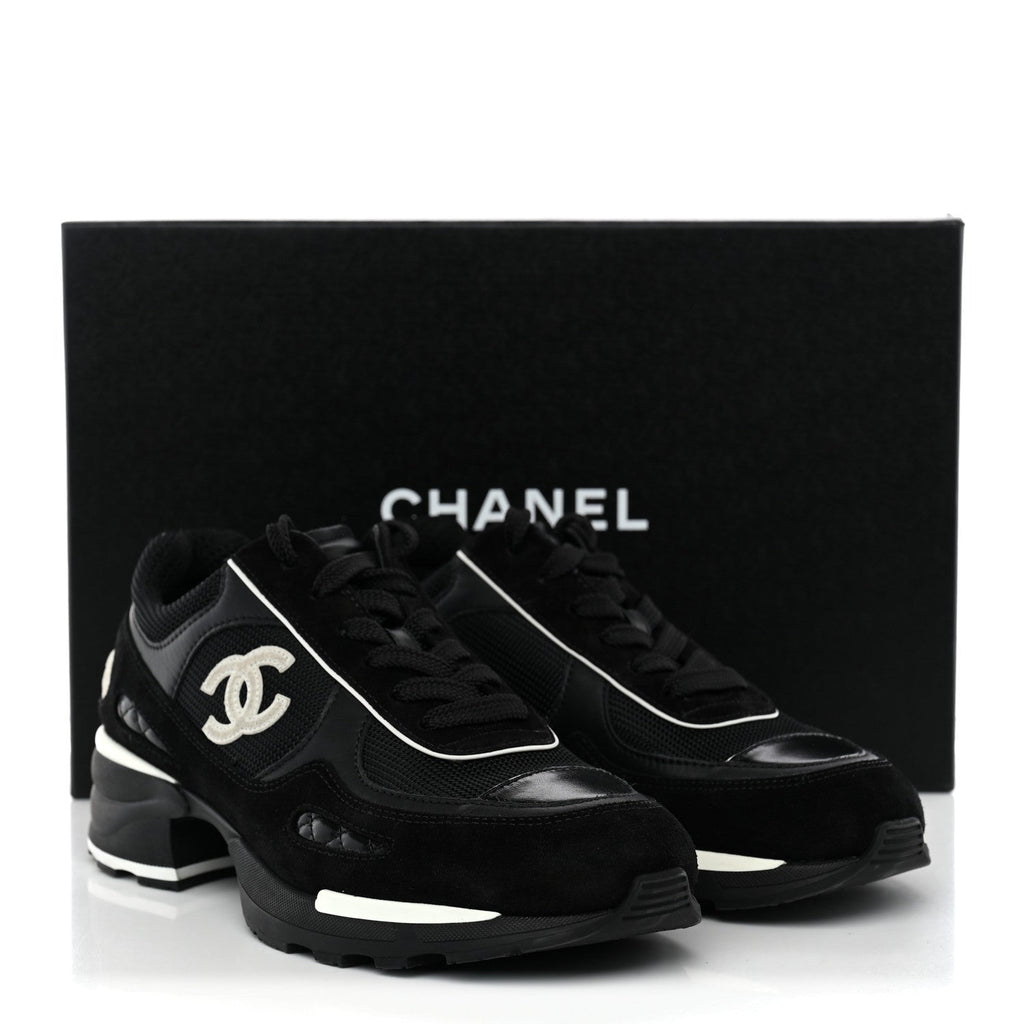 Mixed Fibers Suede Shiny Calfskin Womens CC Sneakers 38 Black