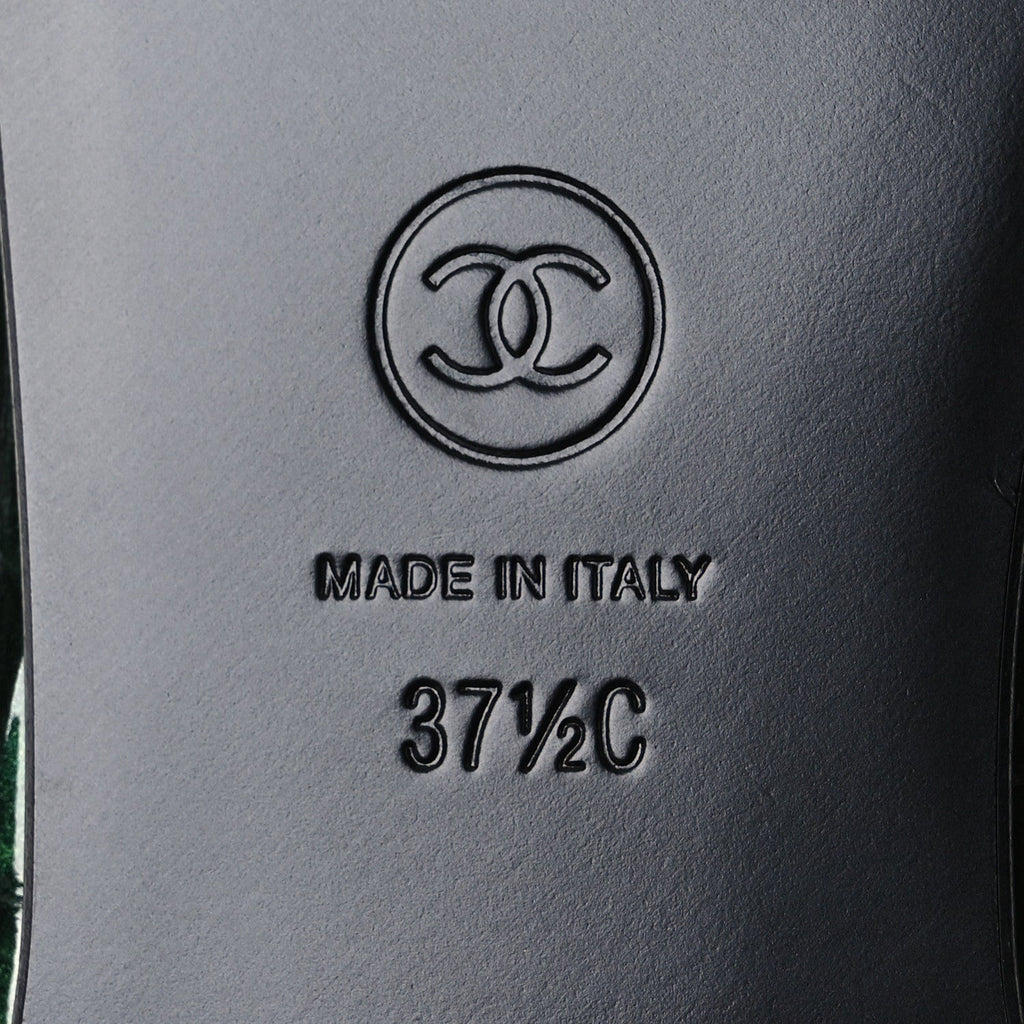 Crocodile Embossed Patent Calfskin Cap Toe CC Ballerina Flats 37.5 Dark Green Black