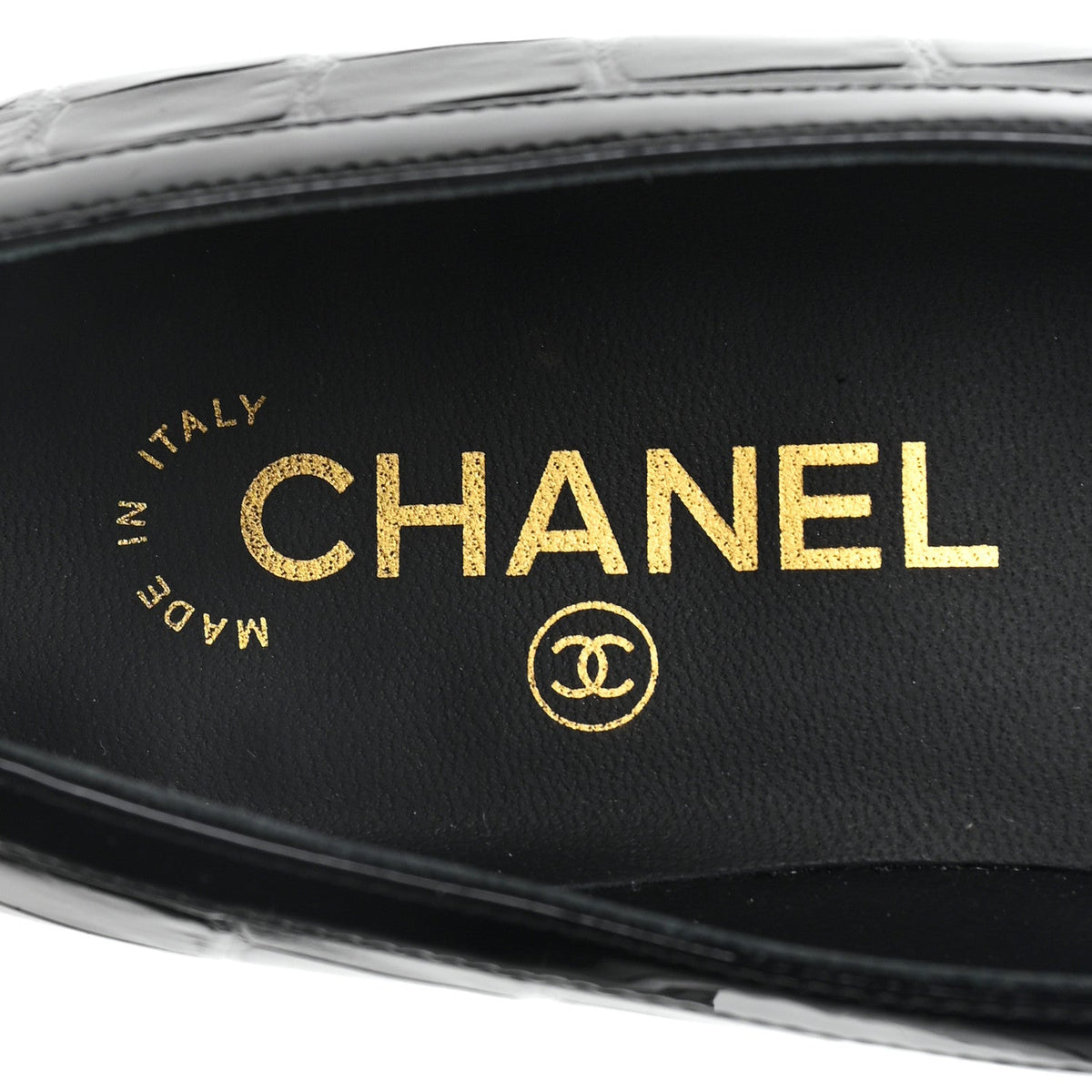 Crocodile Embossed Patent Calfskin Ballet Flats 36.5 Black