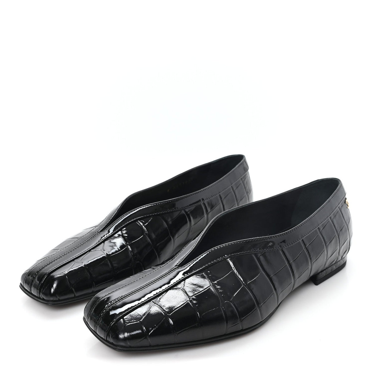 Crocodile Embossed Patent Calfskin Ballet Flats 36.5 Black