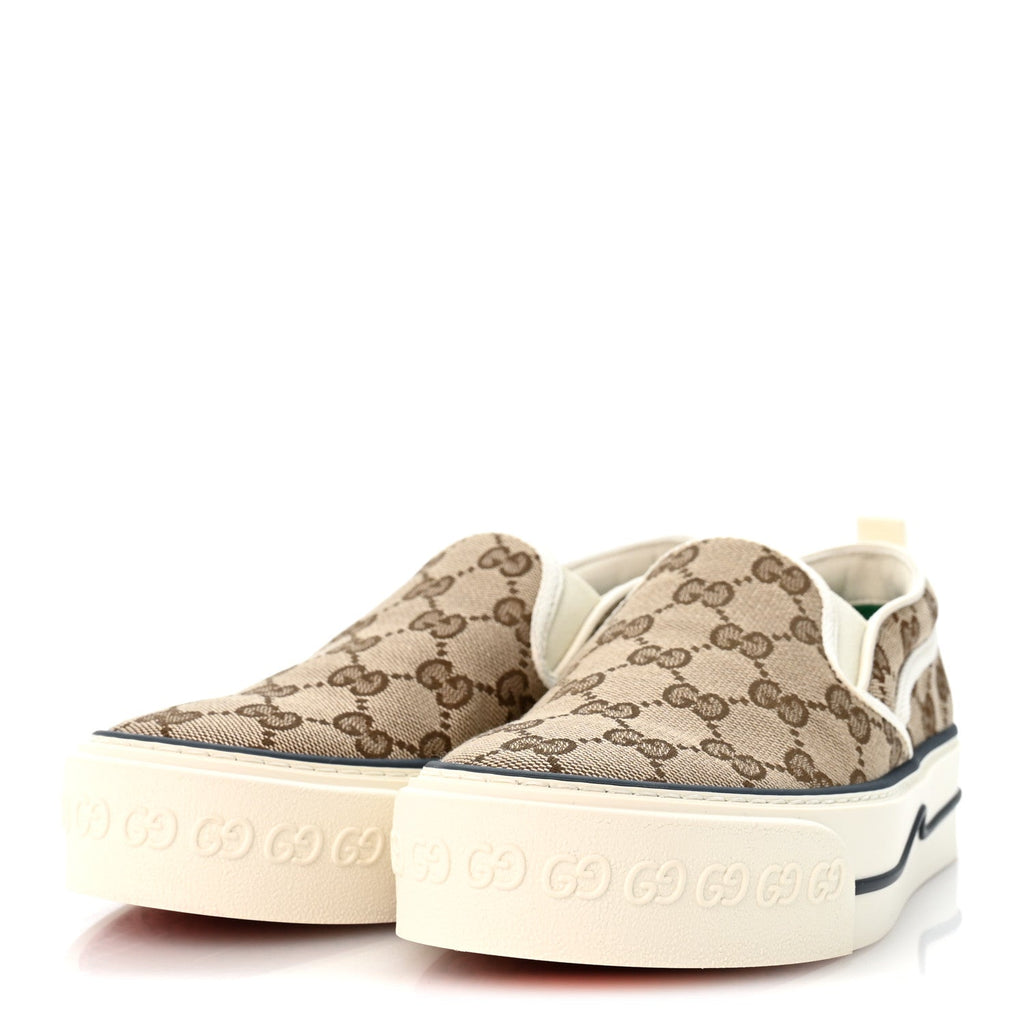 GG Monogram Womens 1977 Tennis Slip On 30mm Sneakers 35.5 Beige Ebony Mystic White