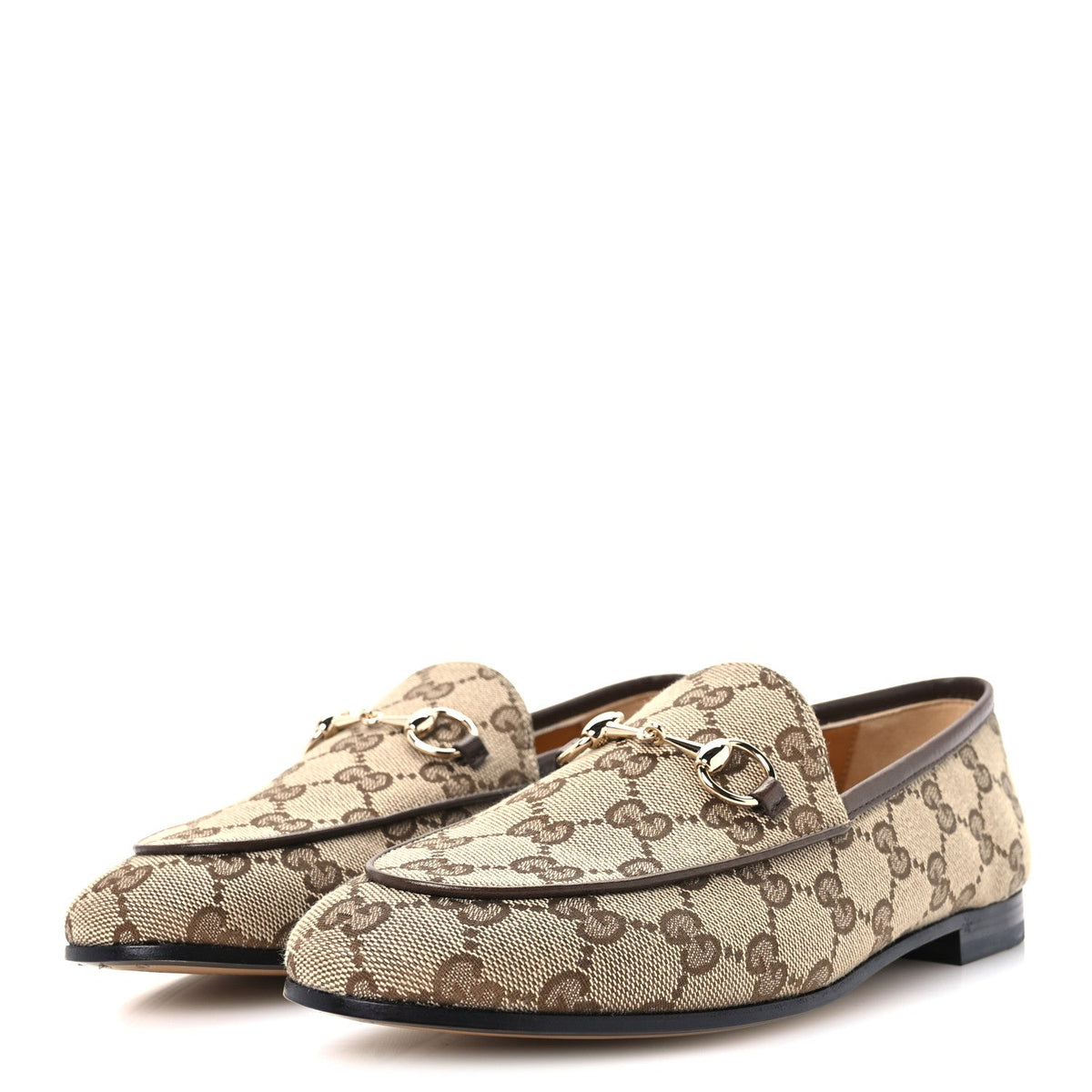 Canvas GG Monogram Horsebit Womens Jordaan Loafers 37 Beige Ebony New Acero